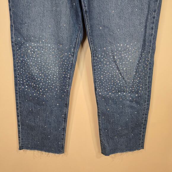 Women's LOFT "The Straight" Jeans with Rhinestones & Raw Ankles | Size 30/10 - Picture 4 of 11